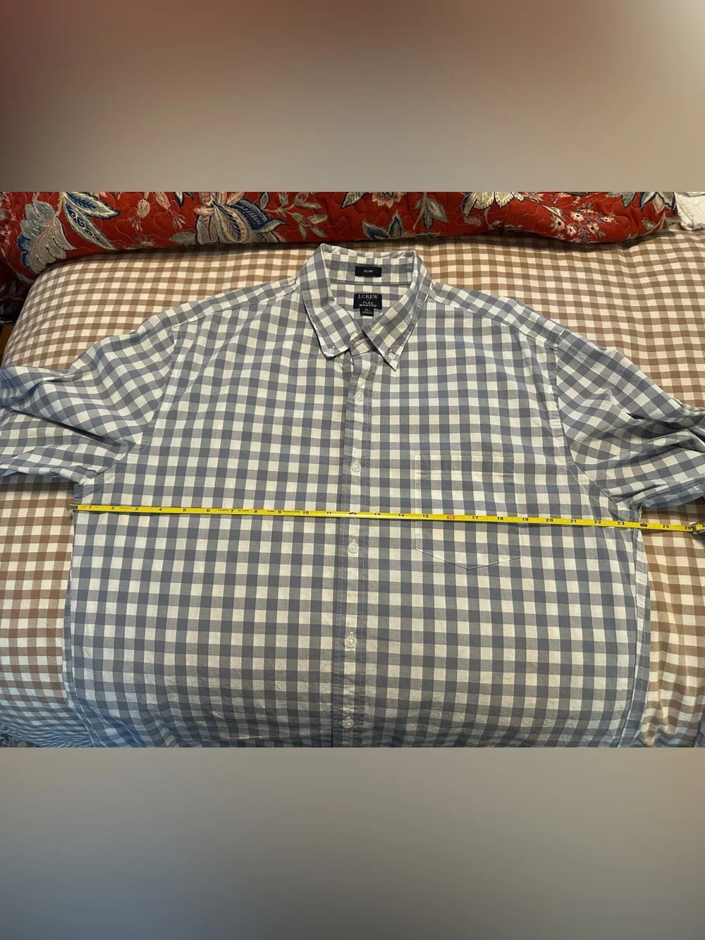 J. Crew Men’s Light Blue and White Gingham Slim Fit Button-Down Shirt